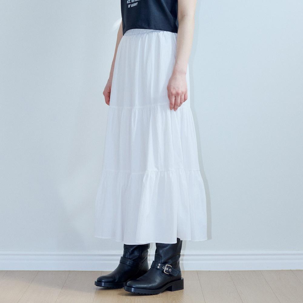 셔링 프릴 롱 스커트_화이트