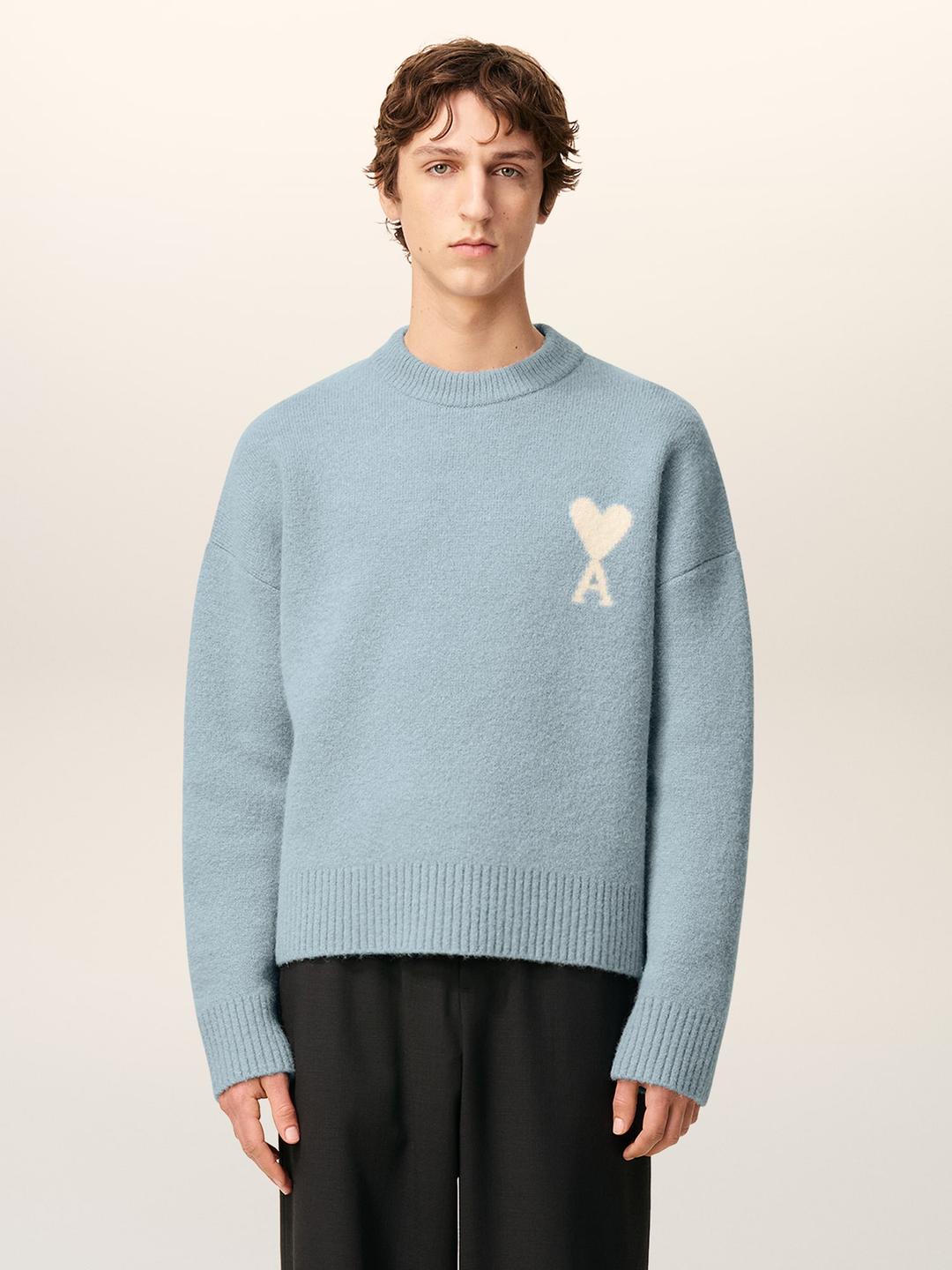 (Unisex) Adc Intarsia Alpaca Sweater - Sky/Off White
