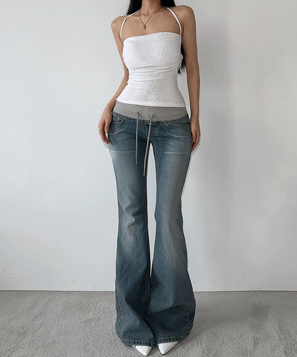 [주문폭주/MDpick]홀리 밴딩 연청 데님 로우라이즈 부츠컷 팬츠