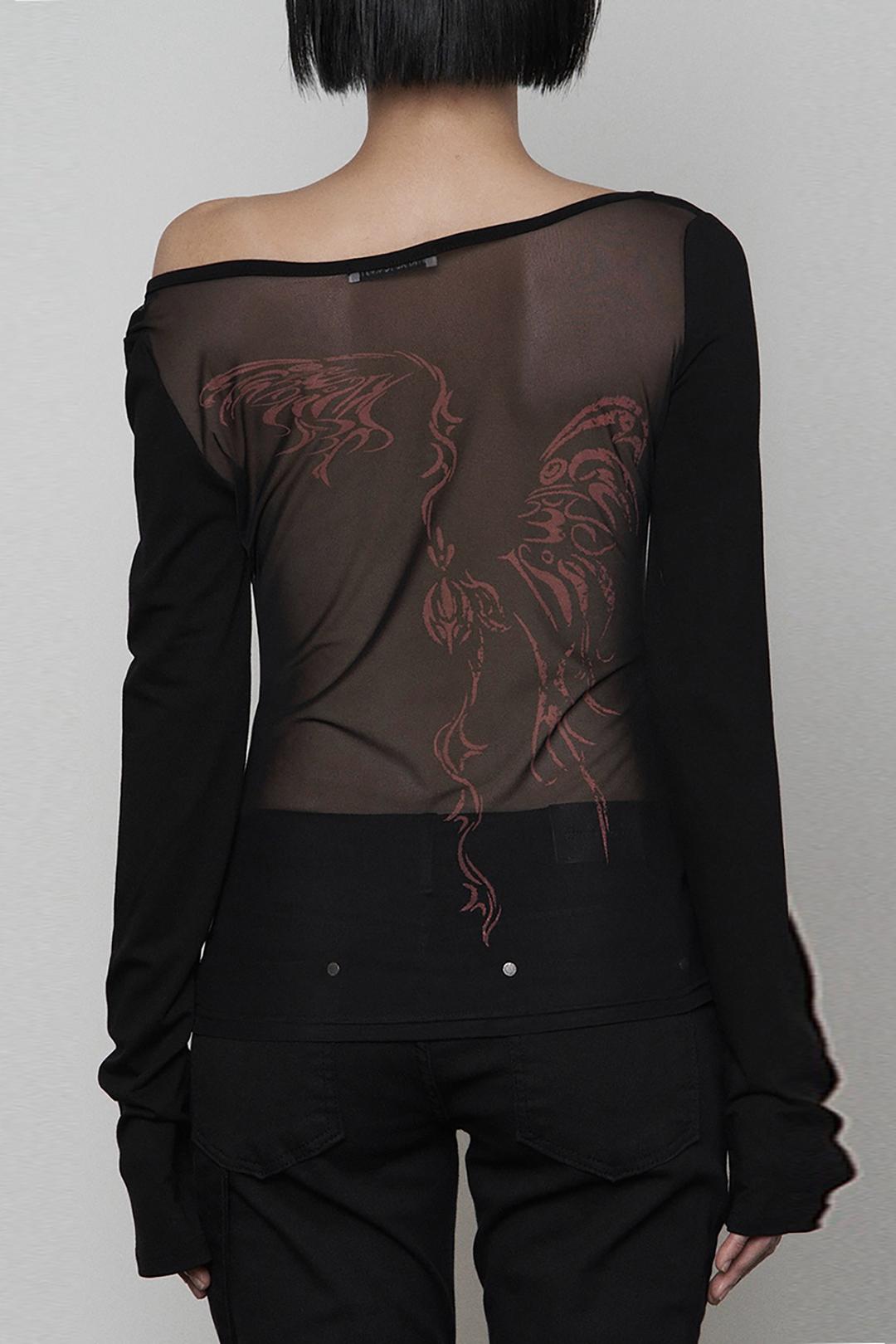 Back See-Through Print Long Sleeve (BLACK)