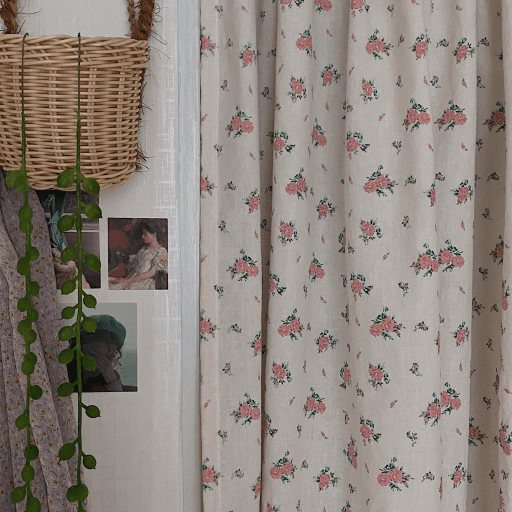 핑크 플라워 가리개 커튼