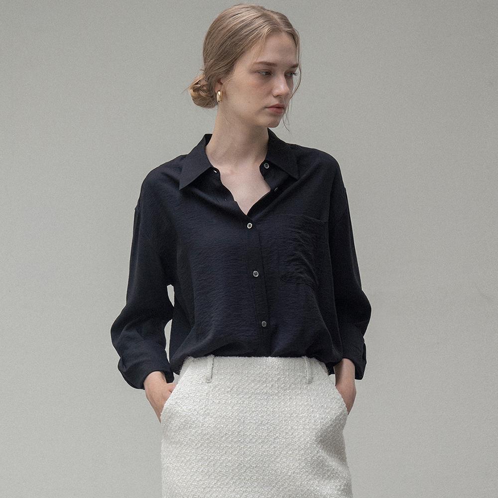 SITP5160 루즈핏 링클 실키 셔츠_Black