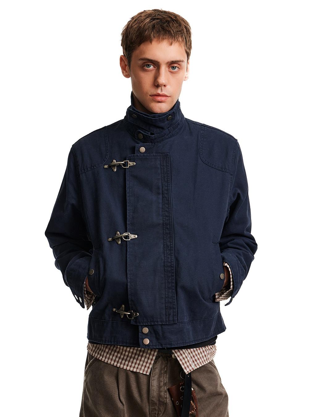 Button Decor Stand Collar Jacket (2color)