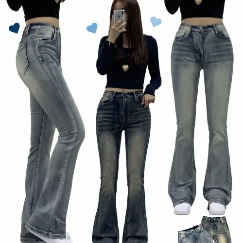 [몸매보정/색감핏보장/기장선택] 유스 하이웨스트 샌드워싱 부츠컷 데님 롱팬츠 스판청바지 가을신상 빅사이즈까지