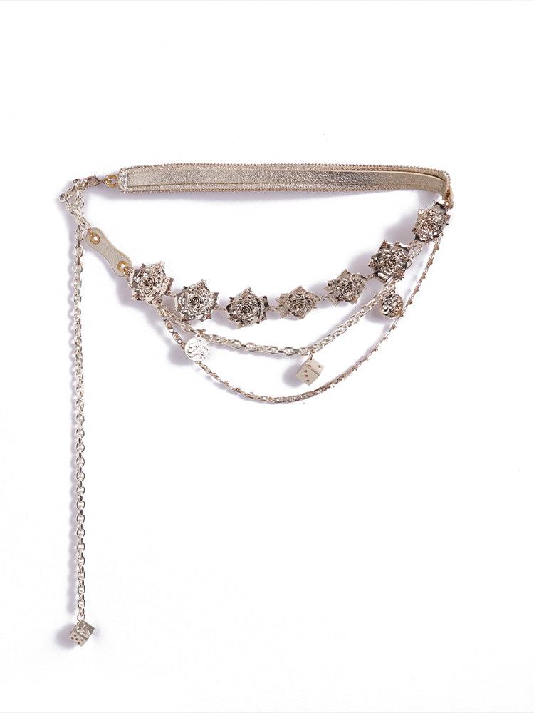 Limited JELLO Dice Rose Poker Beaded Waist Belt in Beige