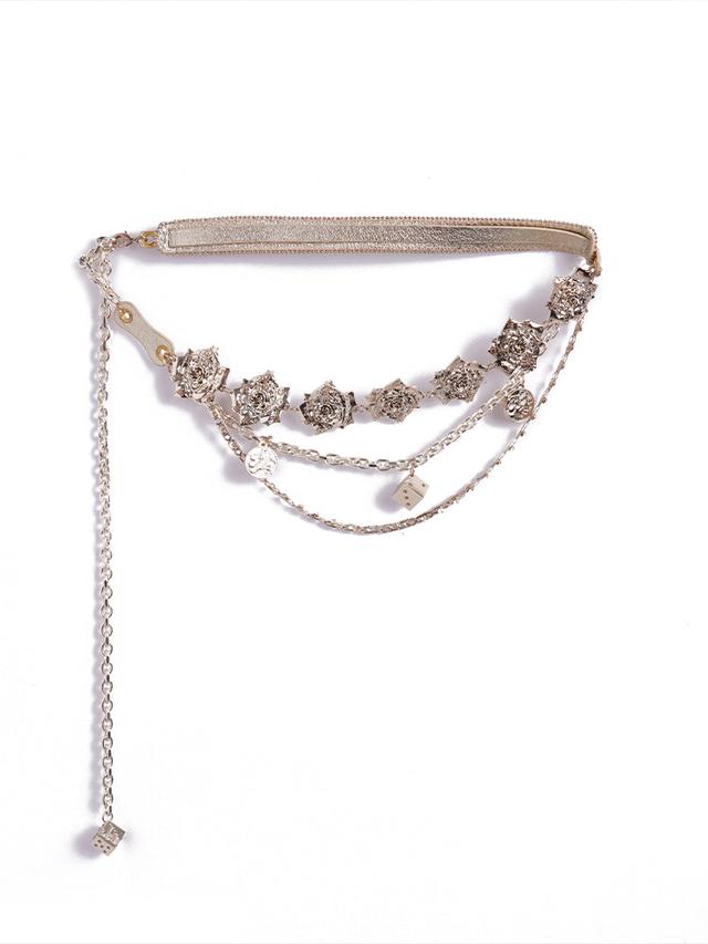 Limited JELLO Dice Rose Poker Beaded Waist Belt in Beige