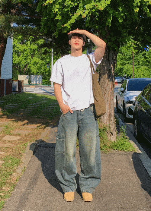 드랍 베이직 커팅 반팔 티셔츠