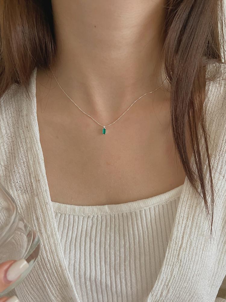 925실버 모먼트 그린오닉스 원석 펜던트 목걸이-실버