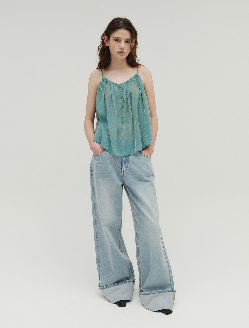 [5th REORDER] TWO TONE JACQUARD SLEEVLESS TOP [BLUE]