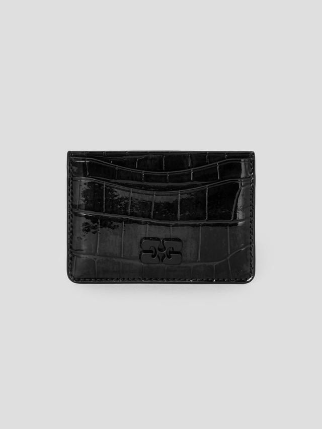 Ganni Bou Card Holder Patent Croco - Black
