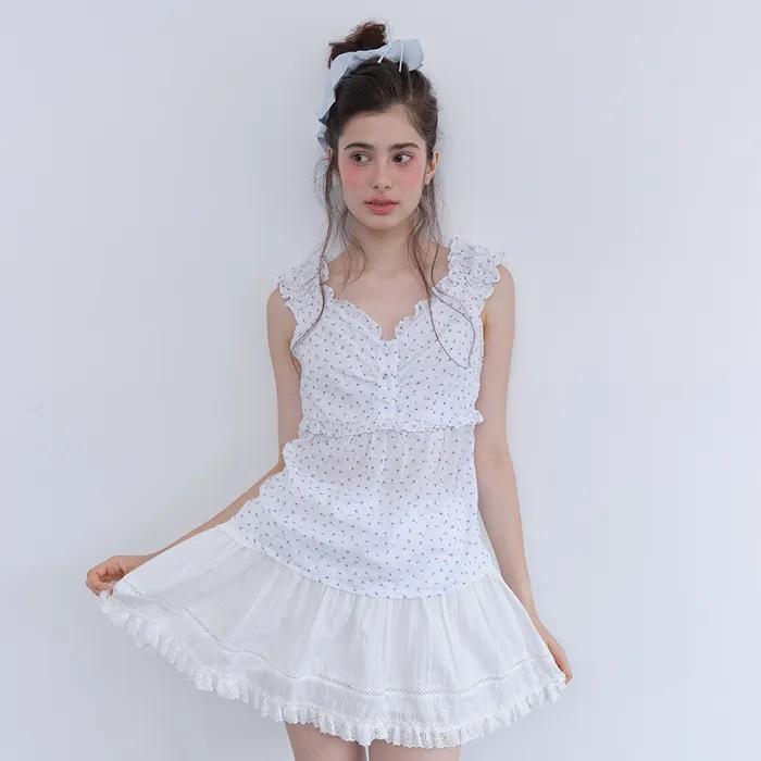 FRILL BUTTON BLOUSE (WHITE & FLOWER)