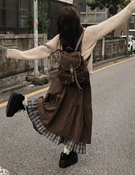 [레이어드/빈티지] 모비드 알프스 캉캉 체크 롱 스커트