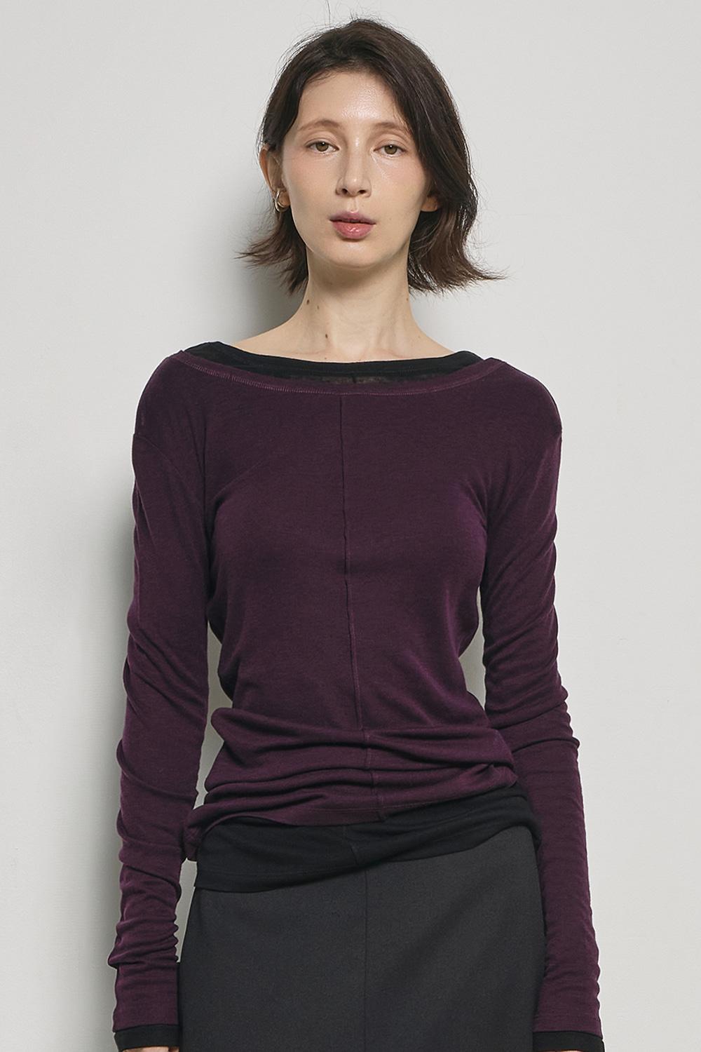 실키 울 니트 티셔츠_딥퍼플