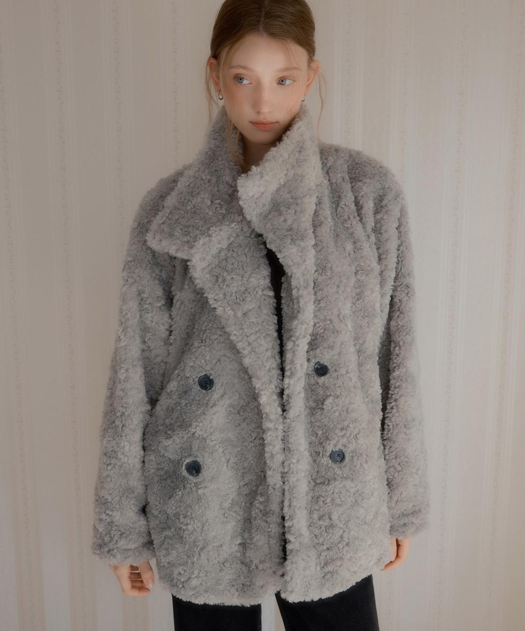 [11/10 순차배송] Siphone Double Button Fur Jacket (Gray)