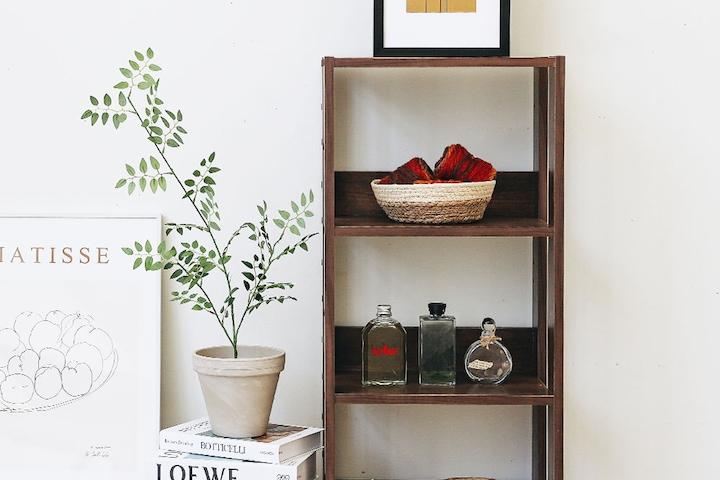 감성 우드 틈새 수납장 홈카페장 침대 사이드 선반 책장 3col (가로 40cm)