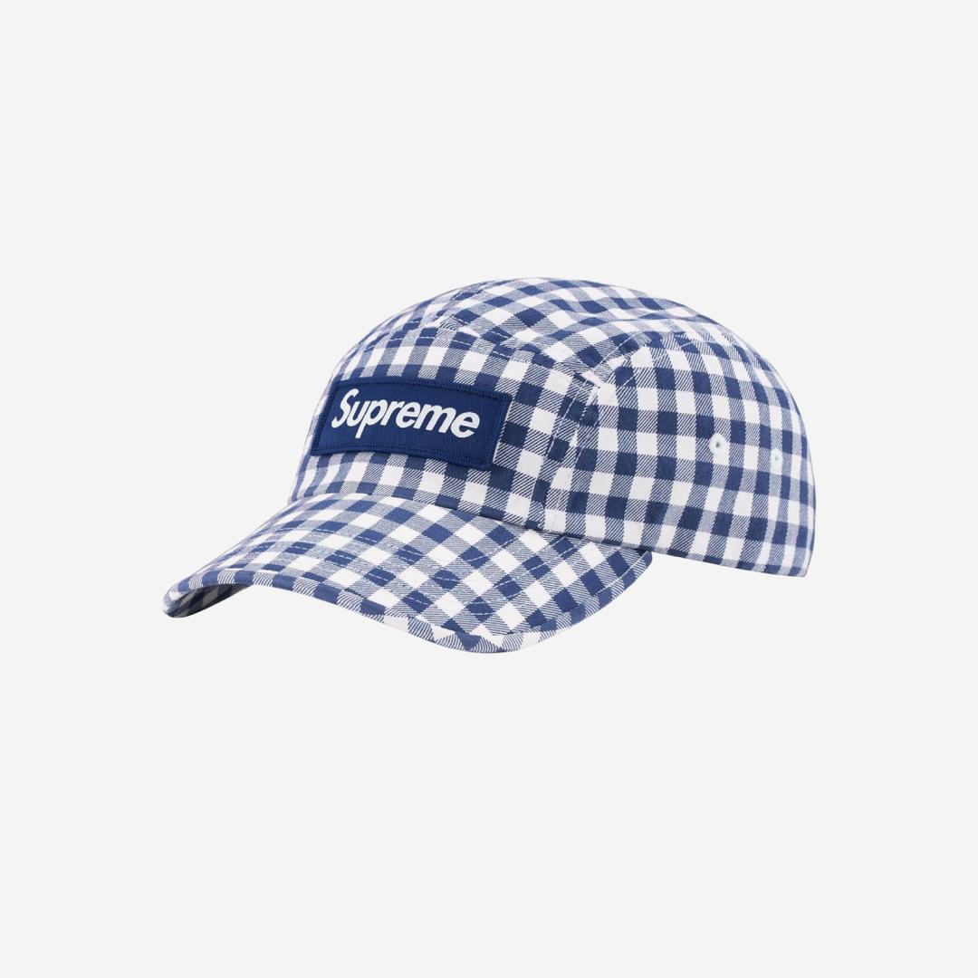 Supreme Gingham Camp Cap Navy - 23SS