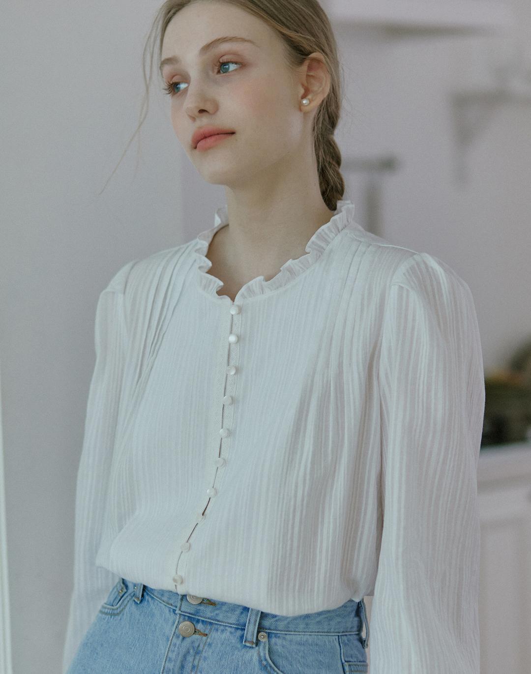 Mini Frill Pintuck Blouse - White