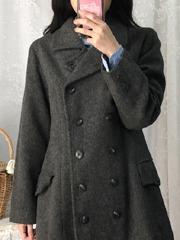 grey double button half coat