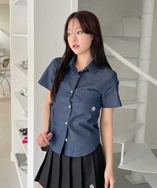 슬림핏 데님 반팔 셔츠 [2color]