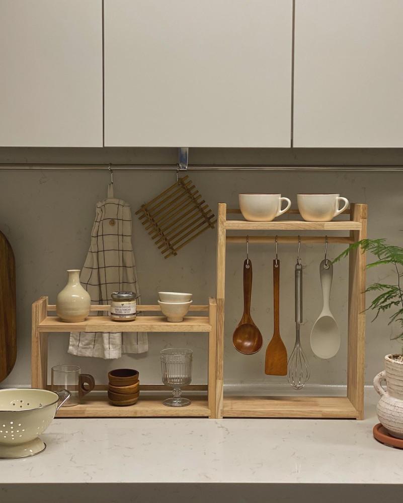 [자체제작] Kitchen shelf (원목 주방선반) 우드선반 원목선반 다용도 양념통정리 2단 수납선반