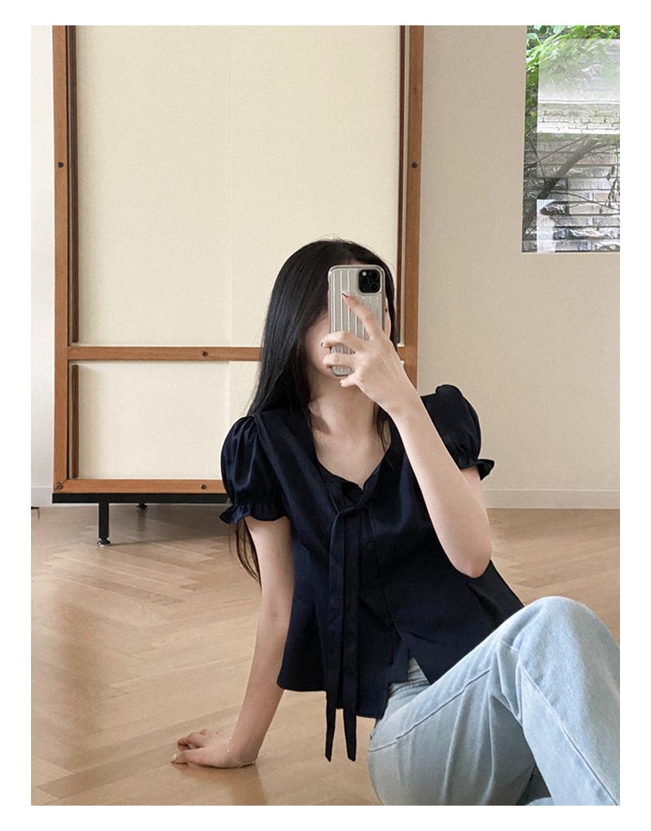 샤를 타이 블라우스 [네이비]