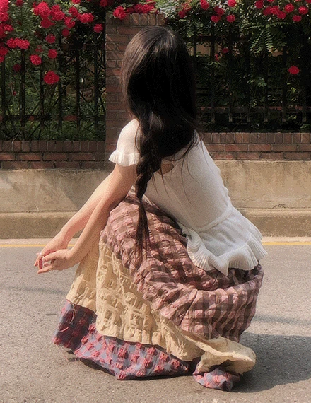 [유니크/빈티지] 바이오니 체크 볼륨 캉캉 롱 스커트