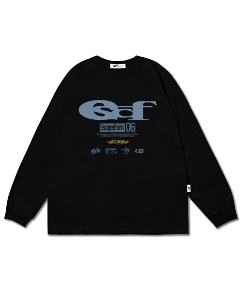 애쉬 블루 ESCF 로고 콜라주 프린트 롱슬리브 올 블랙