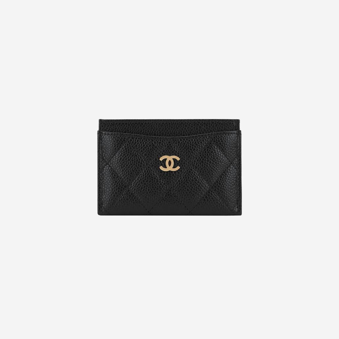 Chanel Classic Card Holder Grained Calfskin & Gold Black