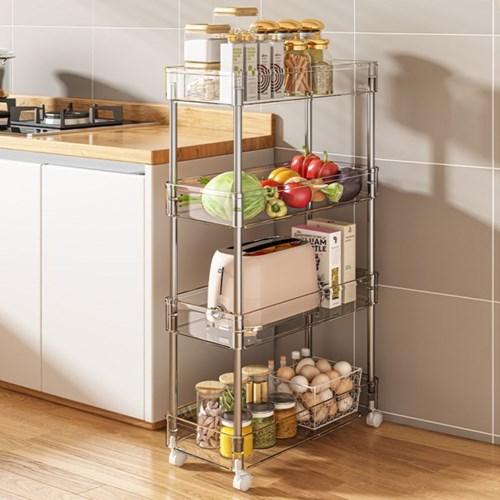 이동식 트롤리 투명 틈새 선반 수납장 3단