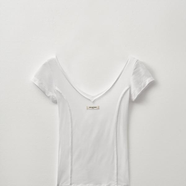 오버록 브이 네크라인 하프 슬리브 [화이트]