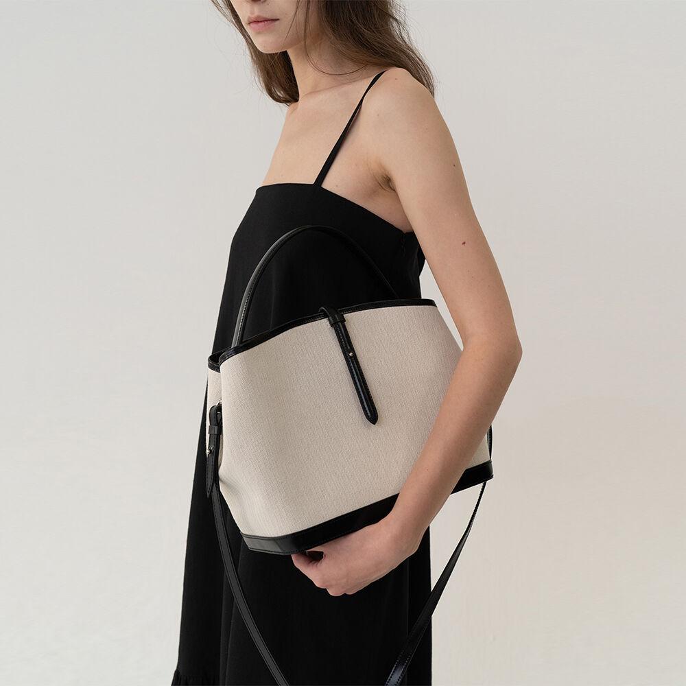 Leather-Trimmed Canvas Crossbody Ecru