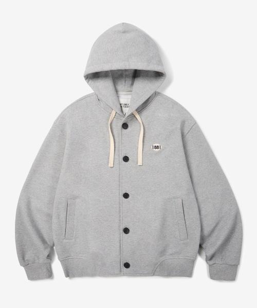 넘버볼 버튼다운 스웨트 후드 가디건 [멜란지 그레이]