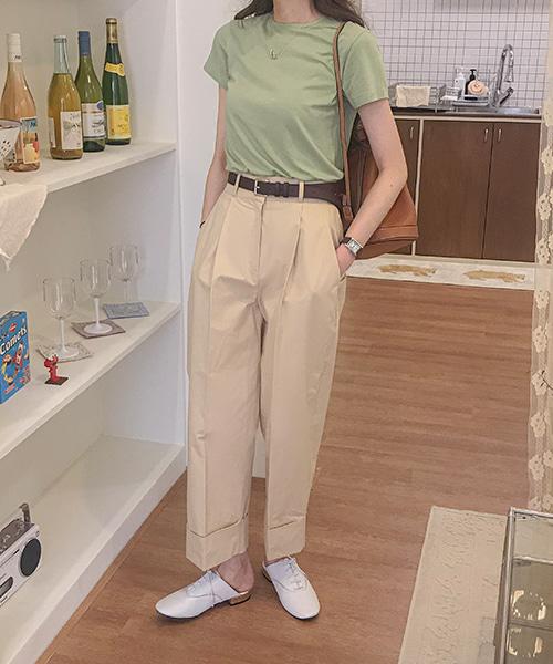 제노 코튼 면 뒷밴딩 카브라 와이드 핀턱 슬랙스