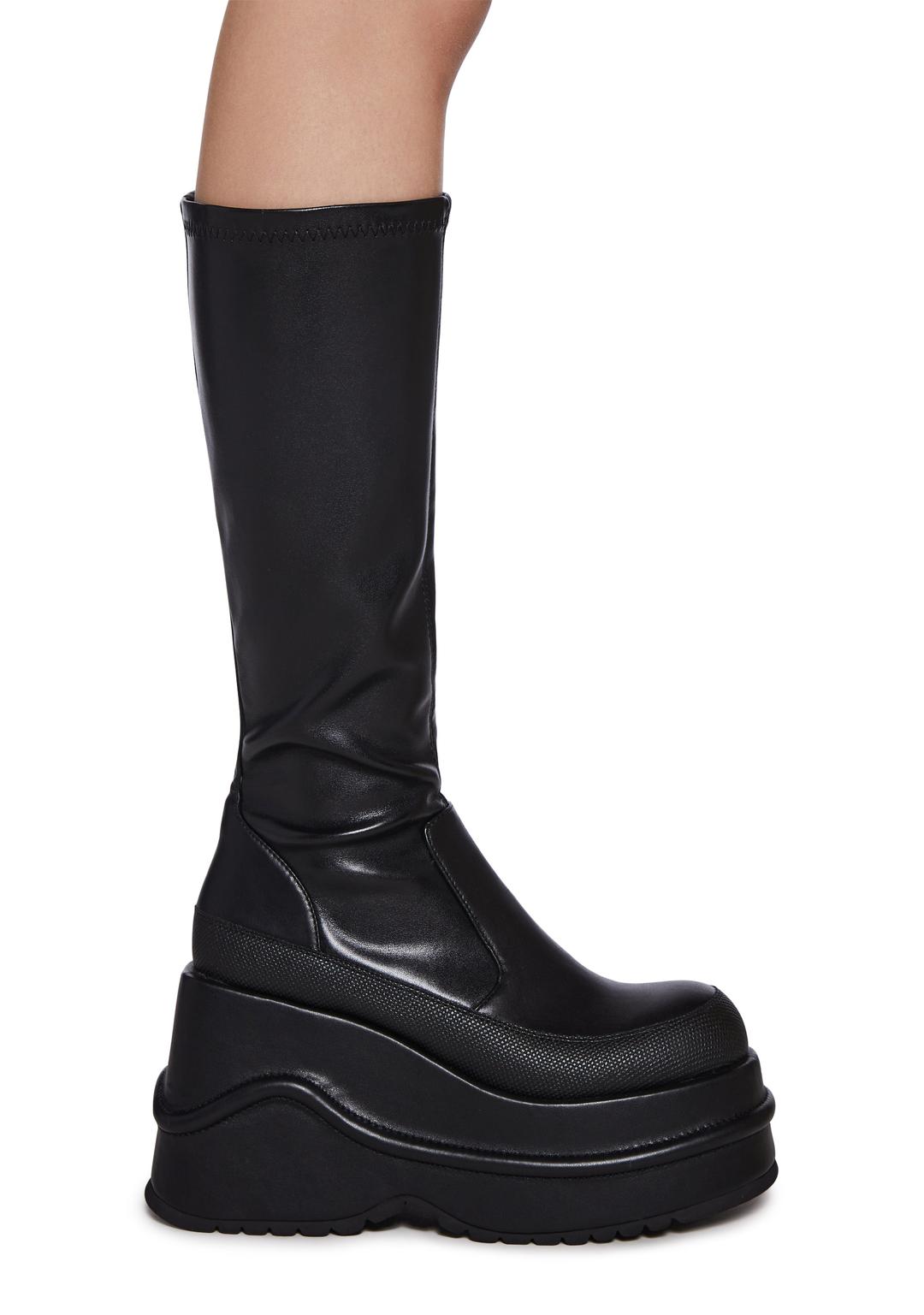 New Fans Wedge Stretch Boots - Black - BLACK / US 10