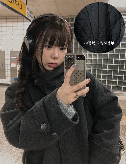 [국내제작/누빔안감] 크올트 후드 뒷트임 하이넥 하프 코트