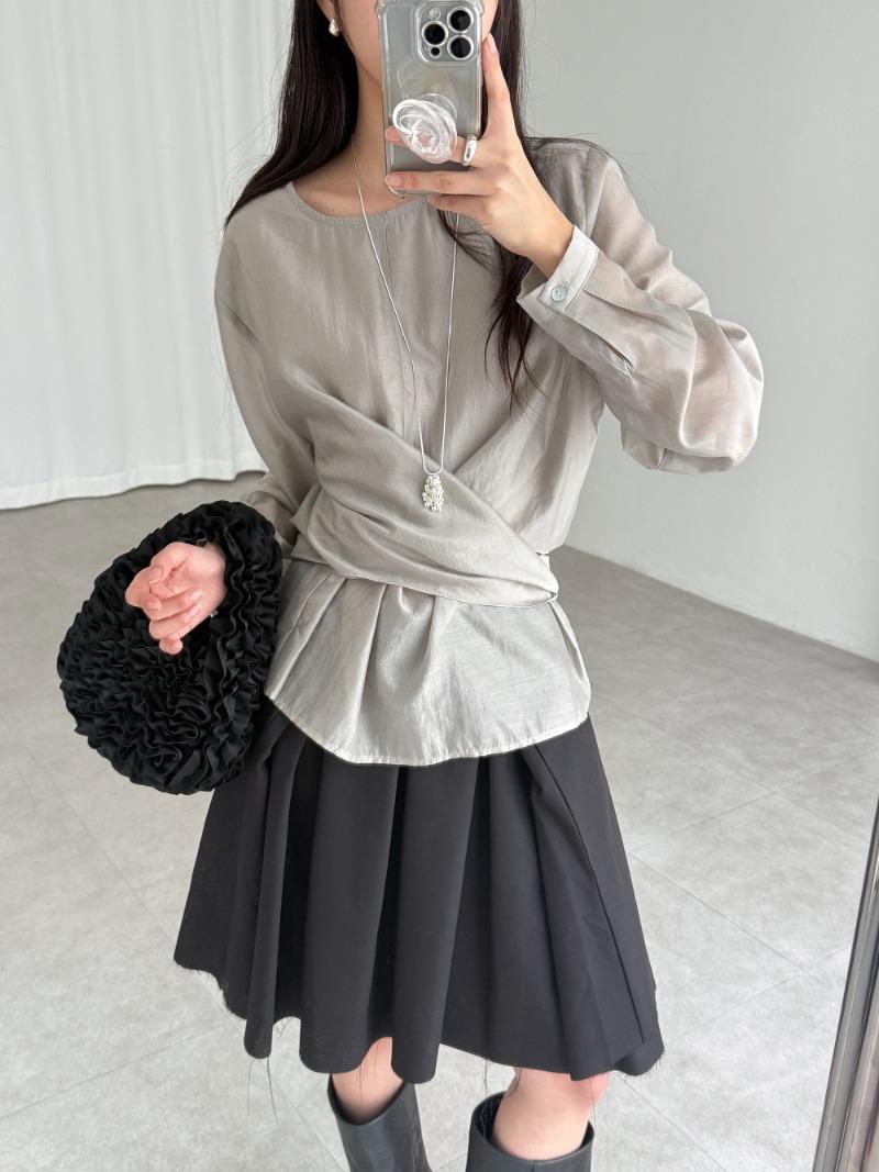 plat tie blouse (3color)