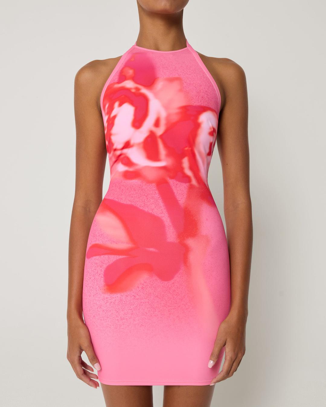 Smooth Stretch Halter Mini Dress | Pink Peony - XXS
