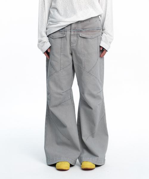 워싱 패널 스티치 팬츠 그레이