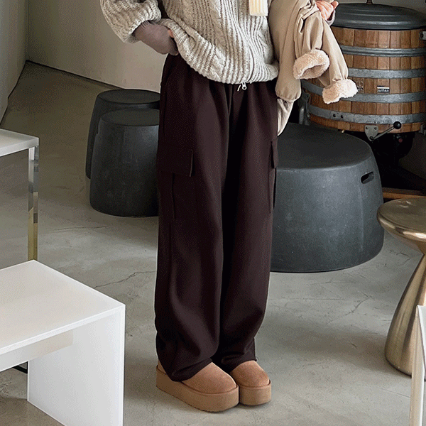 [남녀공용] 워밍 카고 와이드 기모 밴딩 팬츠