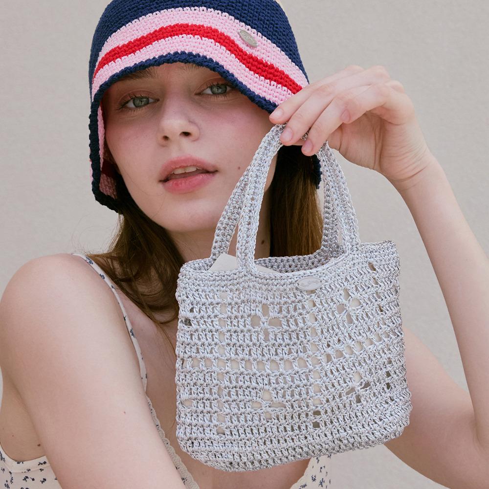 No.212 / Lily Metallic Crochet Mini Tote Bag _ Silver