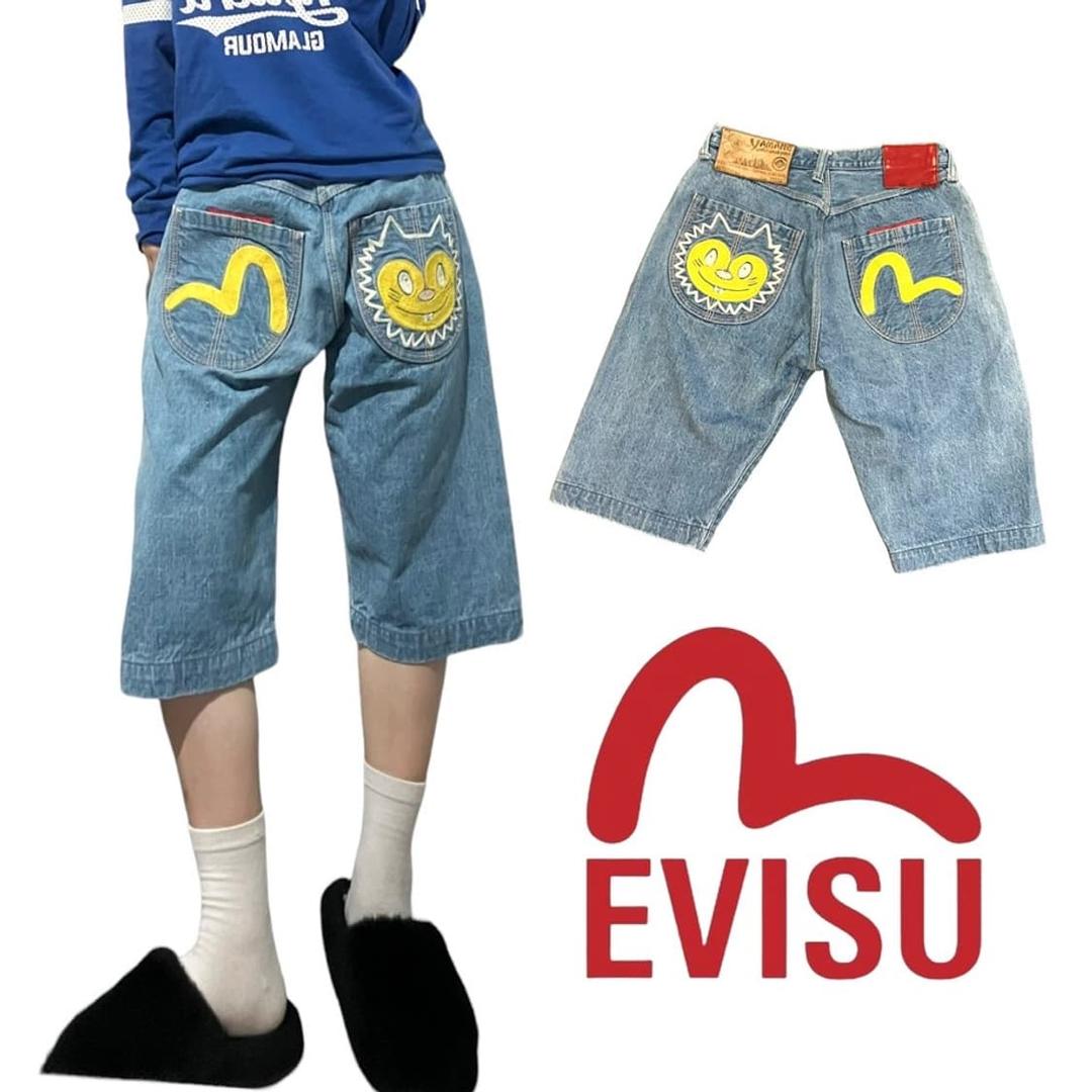 에비수 야마네 네코 자수 데님 반바지 | 후루츠패밀리