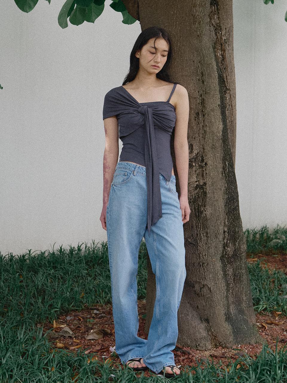 Ribbon Tie Asymmetric Wrap Top_CH