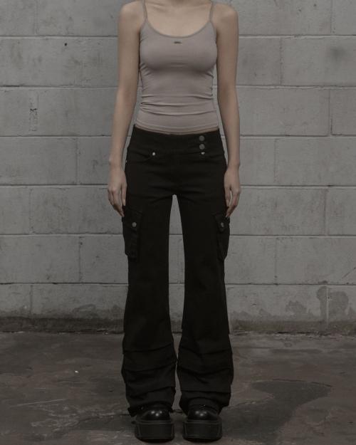 Cargo Shirring Bootcut Pants (black)