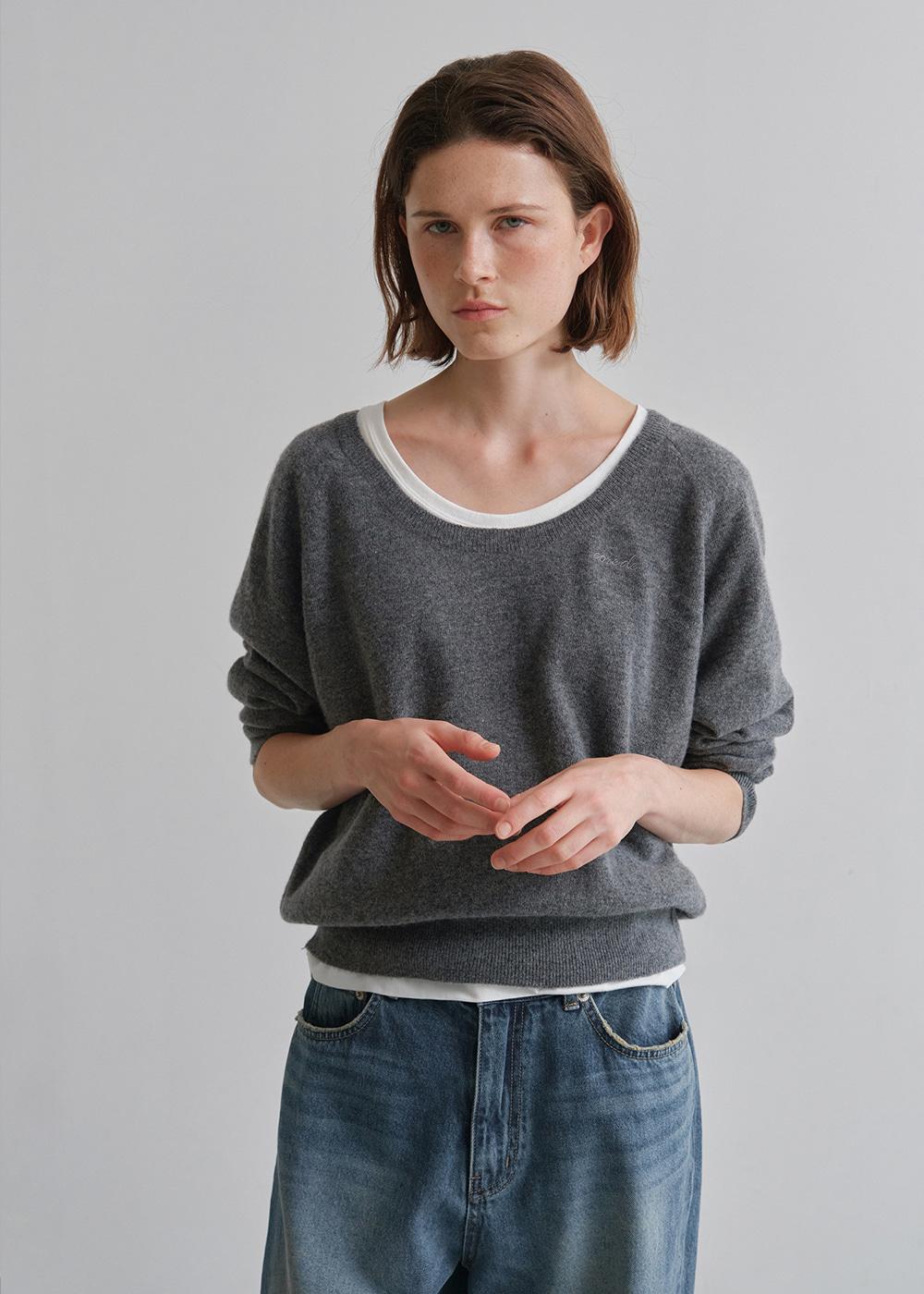 [예약배송] U-neck cashmere knit  (charcoal gray)
