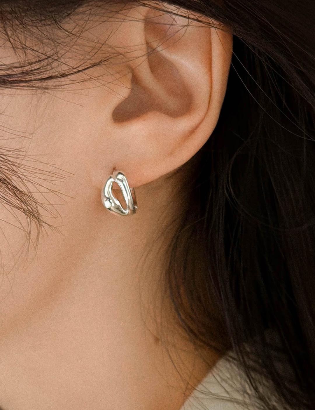 베네노 925 실버 리피 물결 그라데이션 원터치 링 귀걸이