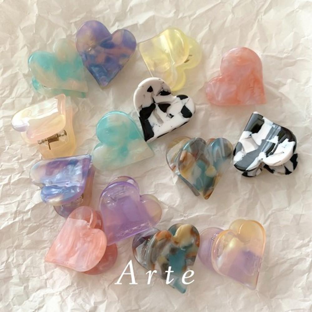 2개 1쌍 하트 마블 셀룰로오스 미니 작은 옆머리 반머리 프랑스핀 집게핀 헤어핀 세트