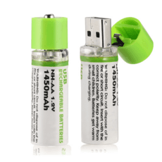 리아 USB 충전식 AA 건전지 1450mAh 환경보호 충전지, 2개, 2개입