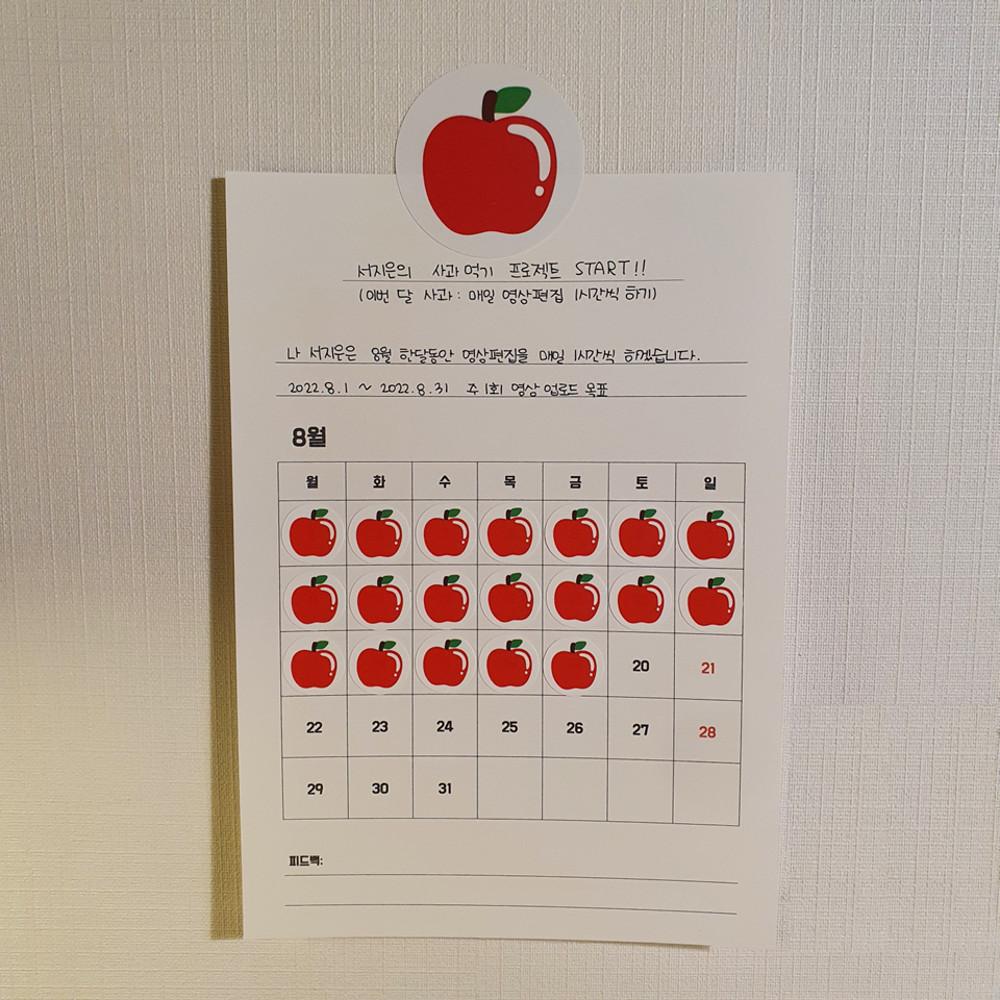 사과 스티커 목표 달성 스티커 습관잡기 칭찬 스티커 어린이 성인 챌린지 (3장이 한 세트)