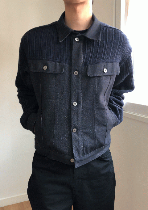 솔트 데님 트러커 니트 자켓