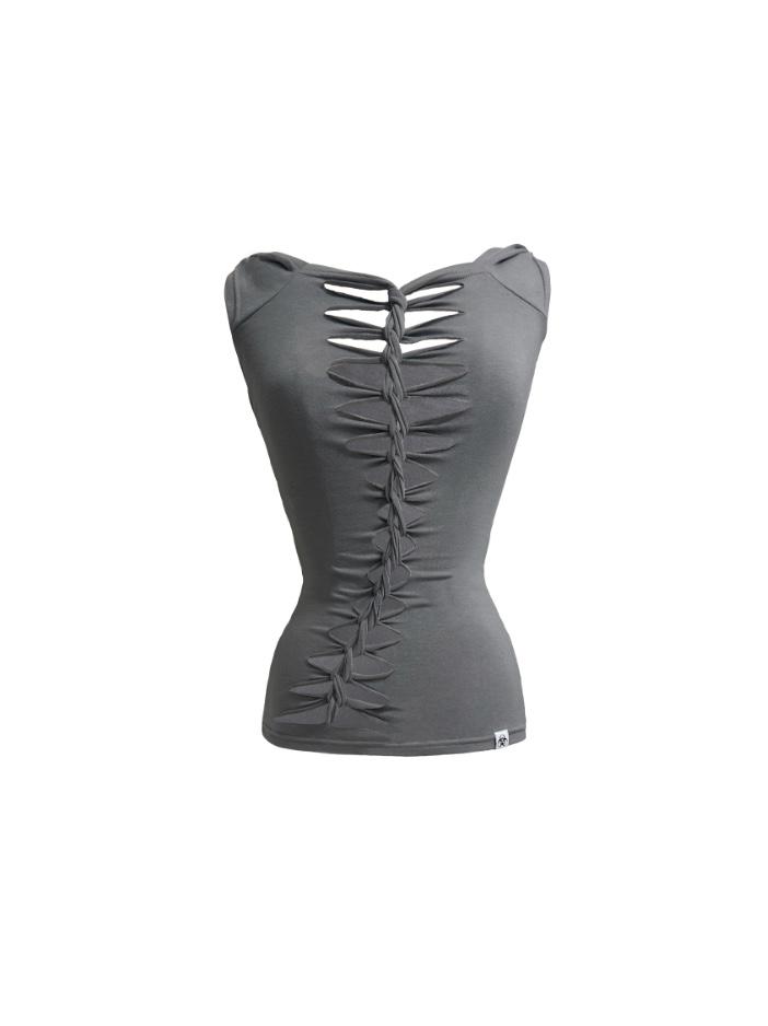 Twist cut out hoodie sleeveless tank top,GRAY